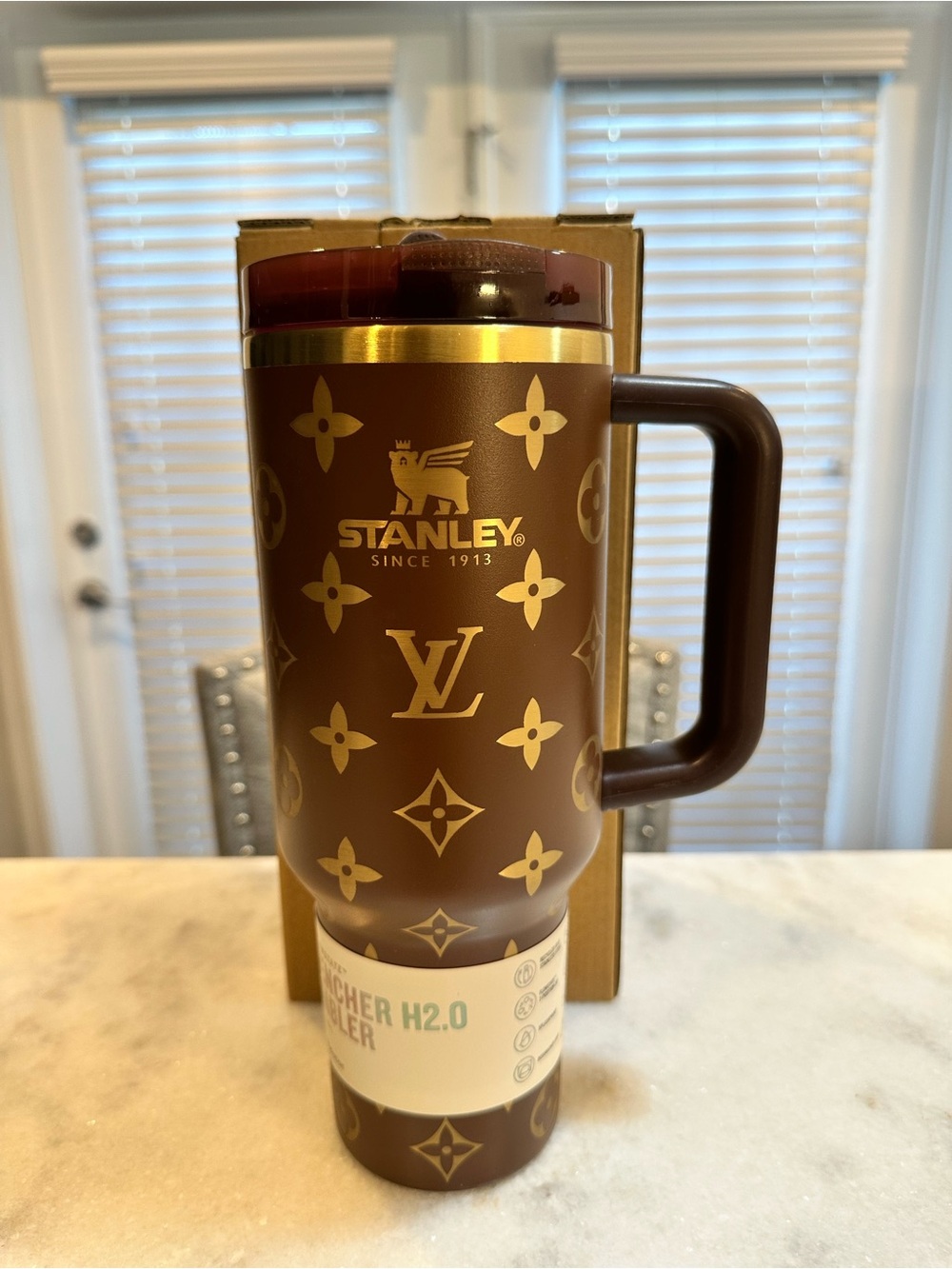 Stanley Louis Vuitton Unique Collaboration 40oz Brown & Gold Flip-Top Tumbler